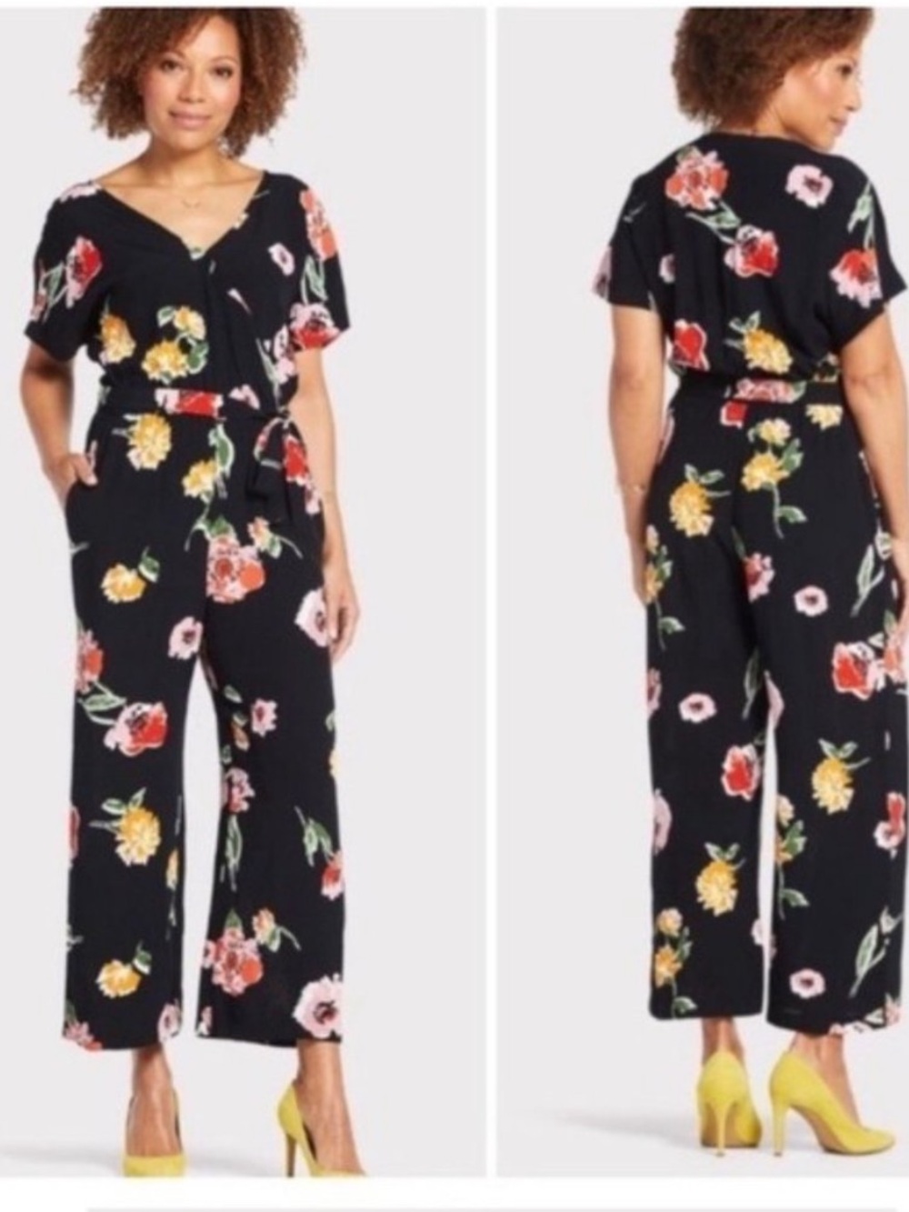 Sanctuary Black Floral‎ V-Neck Wide-Leg Jumpsuit